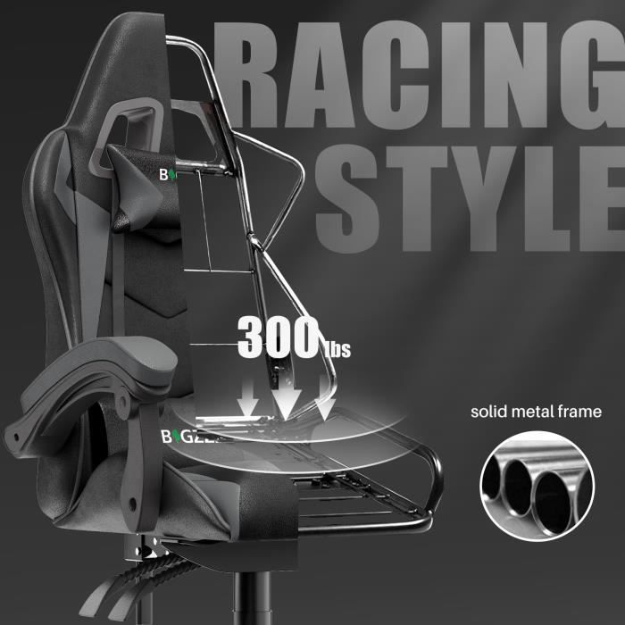 Sedia da gaming, sedia da ufficio ergonomica, sedia da gaming girevole, con cuscino e schienale, braccioli regolabili, nero e grigio
