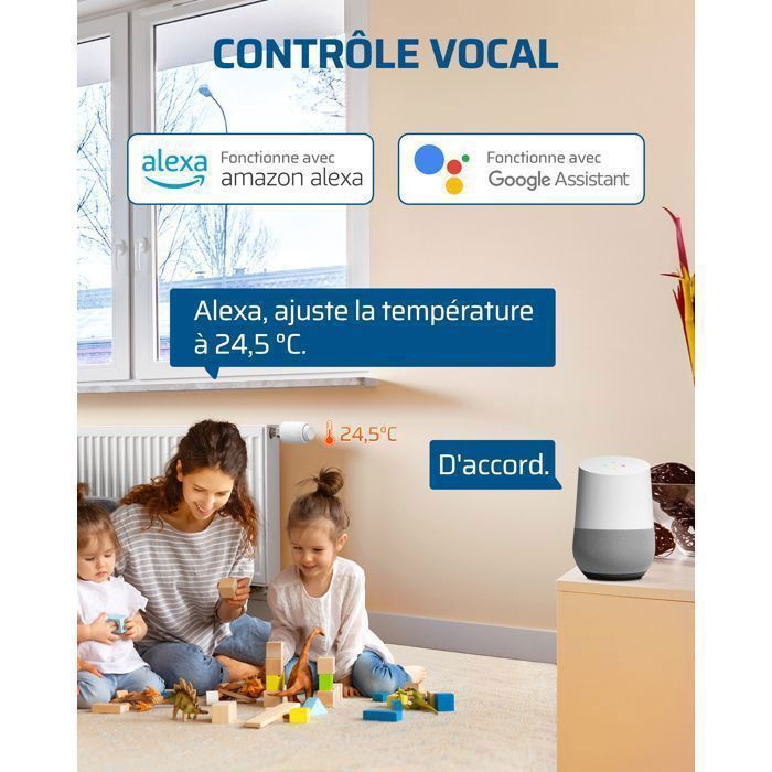 Cabezal de radiador termostático inteligente WiFi DEWENWILS, termostato programable para radiador, compatible con Alexa, Google Assistant y la aplicación Tuya.