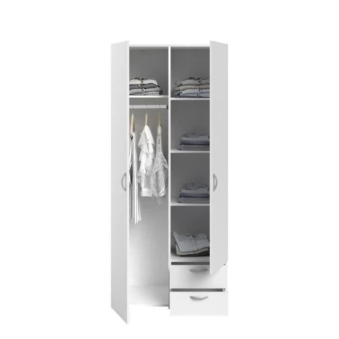 VARIA Wardrobe - White Finish - 2 Hinged Doors + 2 Drawers - W 81 cm x H 185 cm x D 51 cm - PARISOT