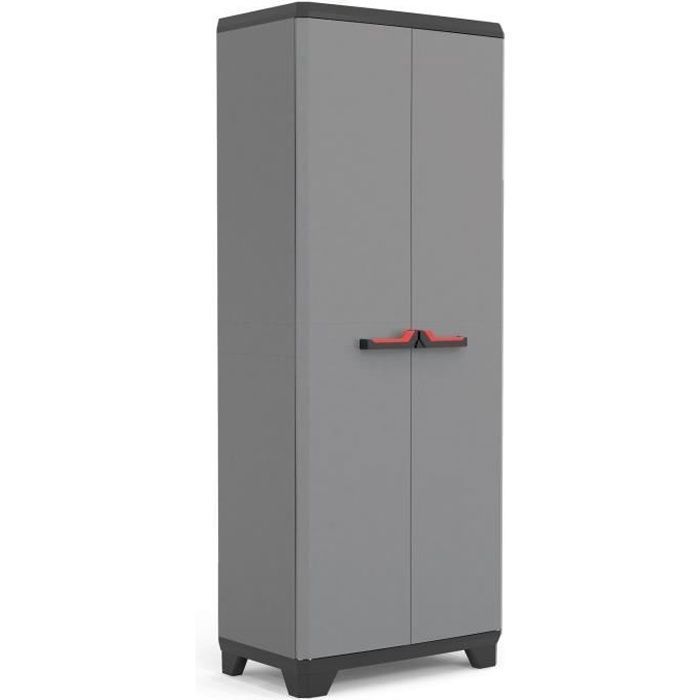 Stilo Tall Cabinet - KETER - Grey / Black / Red - Adjustable Height - 3 Adjustable Internal Shelves