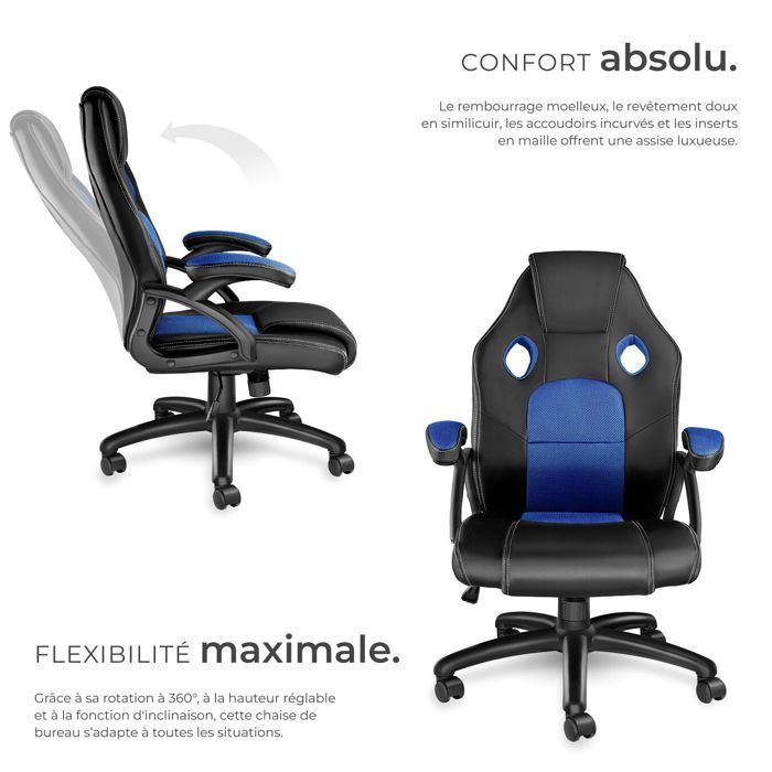 Office chair - TECTAKE - MIKE gaming executive chair with thick padding and synthetic leather upholstery - Black/Blue