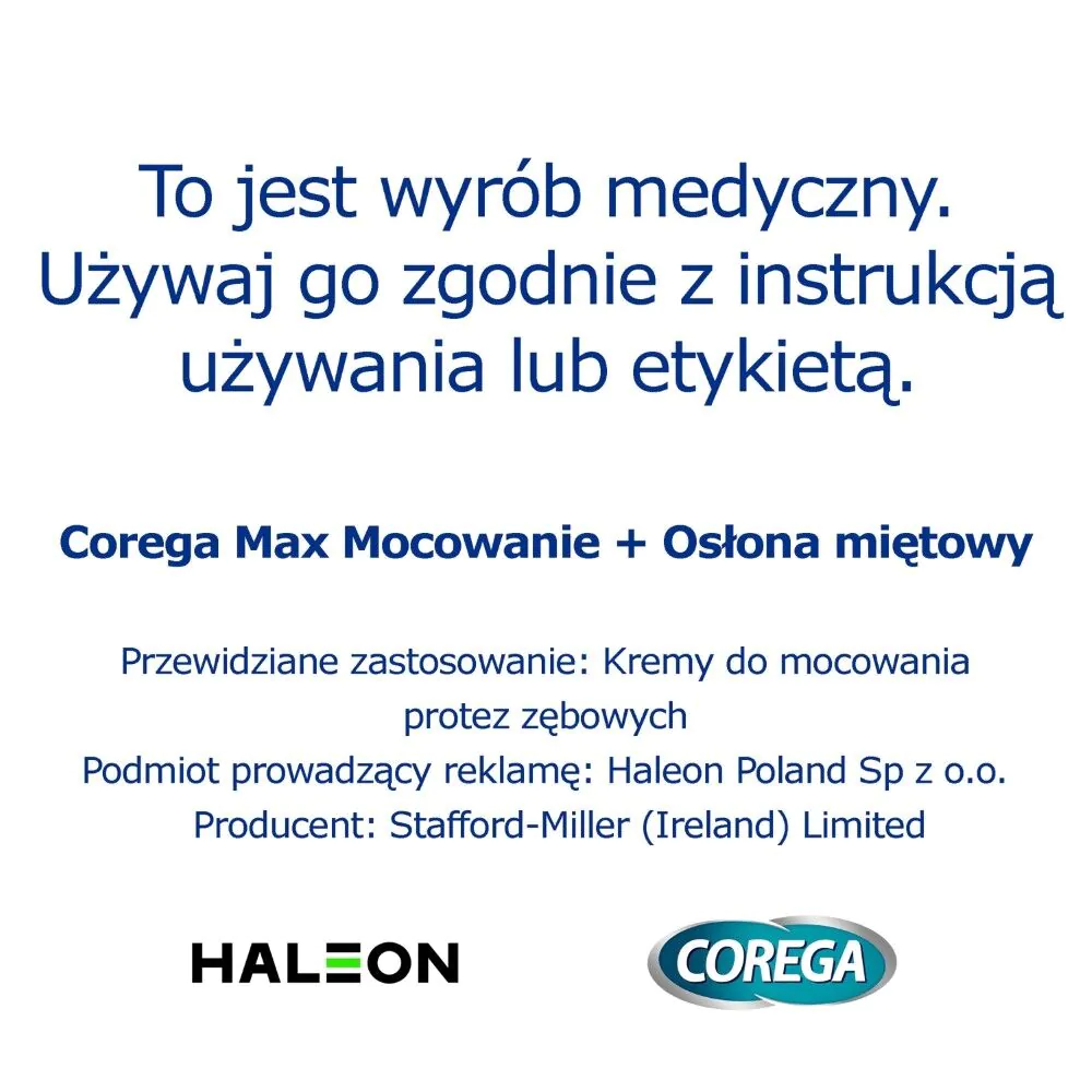 Corega Max Mocowanie + Osłona, Smak miętowy, Krem mocujący do protez