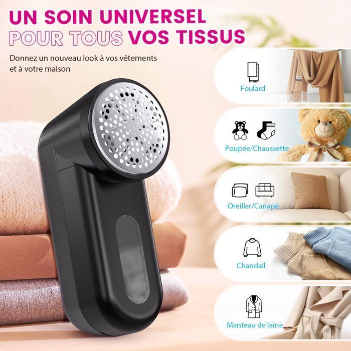 Rasoir Anti Bouloche Électrique Écran LCD, 2 Niveaux de Puissance Réglables, Tête à 6 Lames Fraise à Peluches,Type-C
