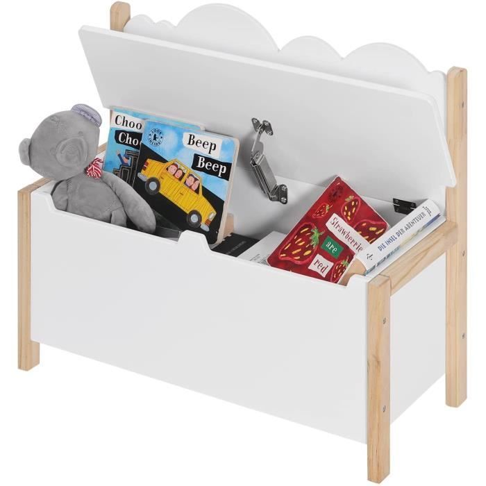 Baúl infantil WOLTU, 2 en 1: banco y caja de juguetes con respaldo, 60 x 25,5 x 55 cm, blanco.