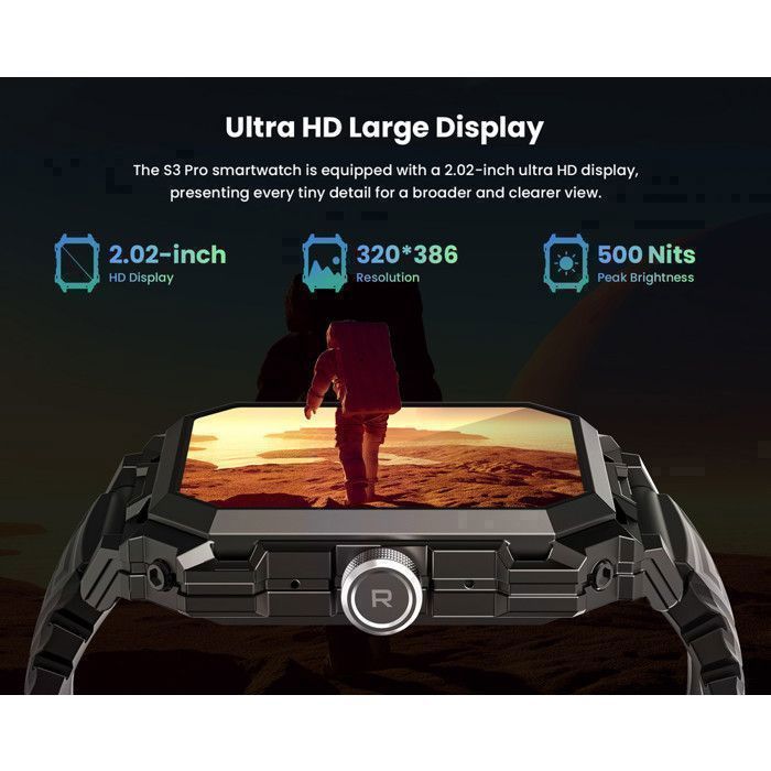 Smartwatch für Herren, robustes 2-Zoll-Sportdisplay, großes, verstärktes Gehäuse, 710-mAh-Akku, digitale Krone, Anrufanzeige, Herzfrequenzmesser, SpO2-Sensor, Blutdruckmesser