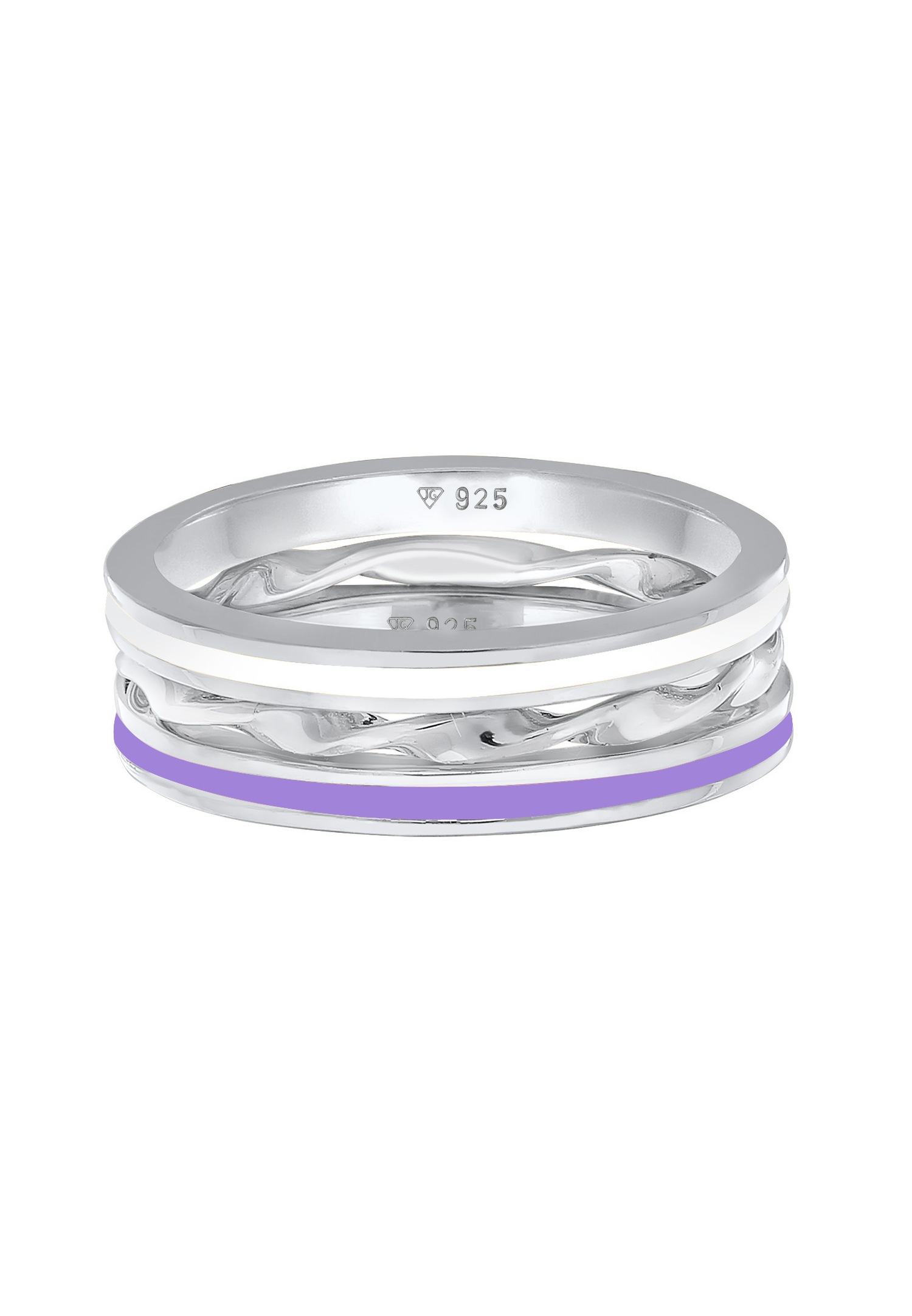 Elli Femmes Basique Trio Torsadé Set de 3 avec Émail Lilas en Argent Sterling 925
