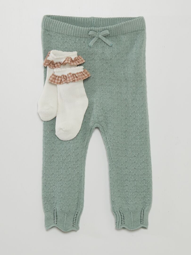 Set van gebreide legging en sokken - GROEN