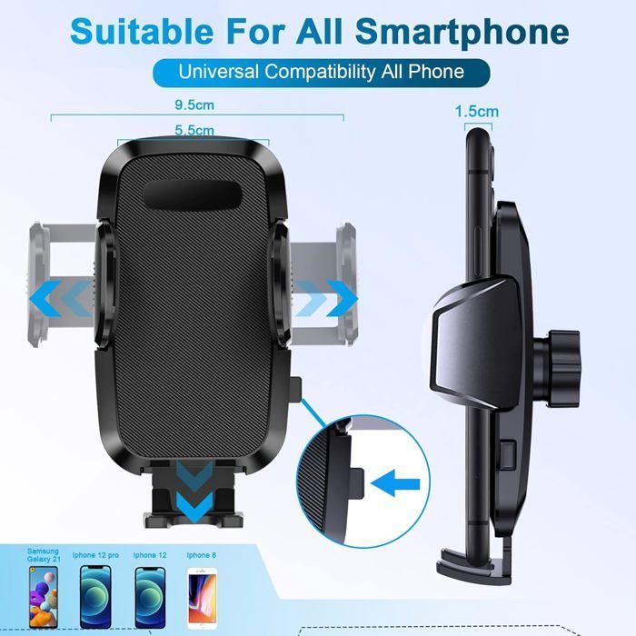 Support Telephone Voiture,Universel Tableau de Bord Porte Telephone Voiture,Rotation 360°Réglable Support avec Super Ventouse(Noir)