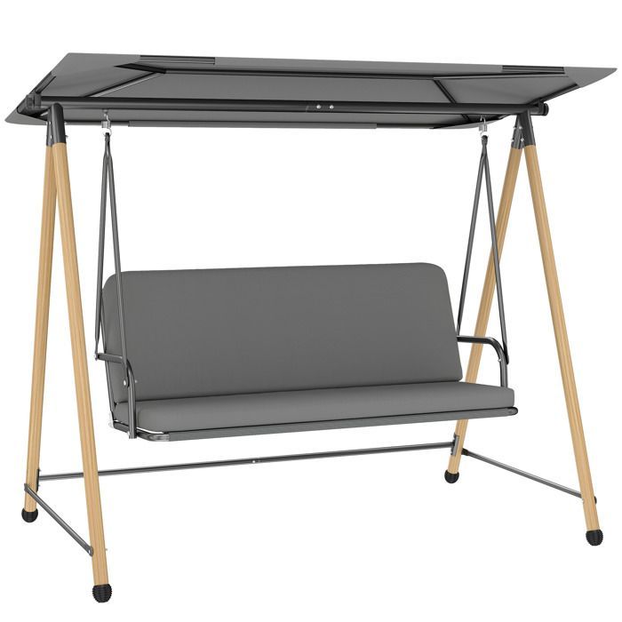 Tuinschommel - Outsunny - 3 zitplaatsen - Verstelbare luifel en afneembaar dik kussen - Stalen frame - 208x125x180cm - Grijs