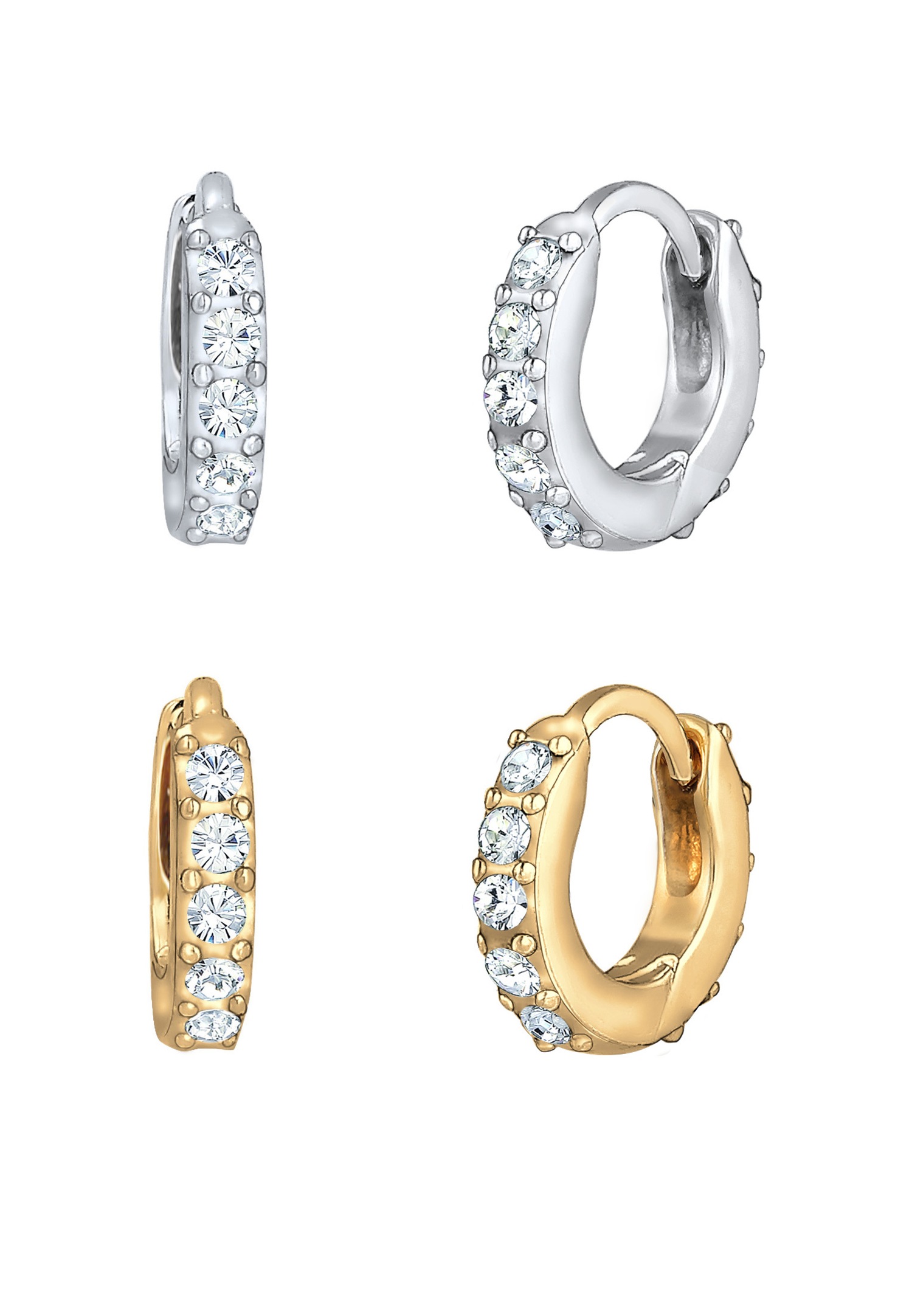 Elli Femmes Créoles Set avec cristaux en argent sterling 925 et argent plaqué or
