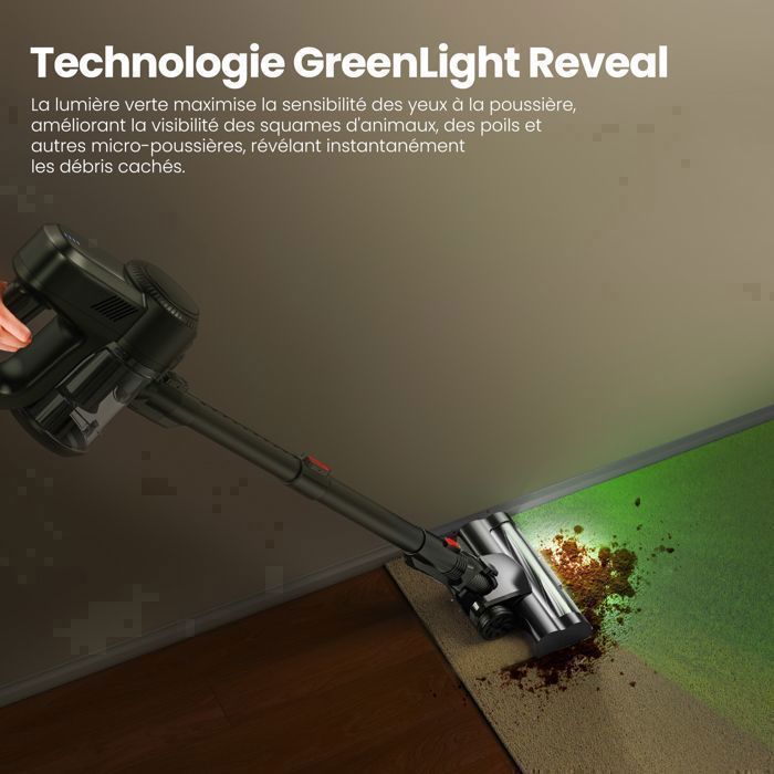 Aspirapolvere senza fili Lamzien V8 - 30000 PA/40 min - Filtrazione HEPA efficiente - Silenzioso - Leggero - Luce verde