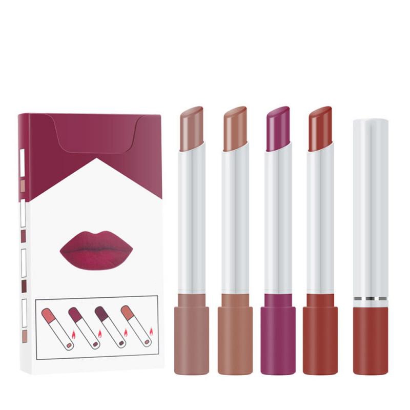 Coffret de 4 rouges à lèvres effet cigarette, multicolores, mats veloutés, longue tenue et waterproof, maquillage lèvres sexy, cosmétiques TSLM1