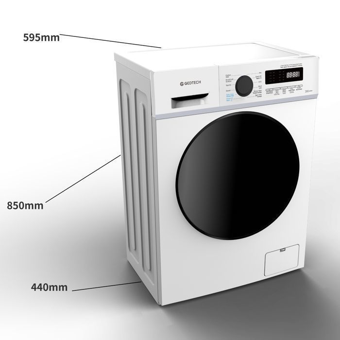 Lave-linge frontal GEDTECH GLL71200WH - 7 Kgs - 1200 tr/mn - 16 programmes - Eco - Intensif -  Rapide – Très Faible conso