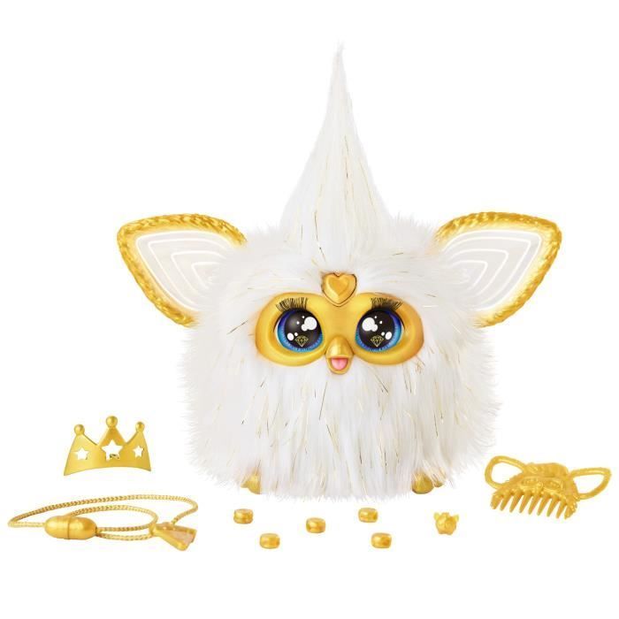 Furby Gold Glow, een spraakgestuurd pluche speeltje dat in het donker oplicht, interactief speelgoed, geschikt voor kinderen vanaf 6 jaar.