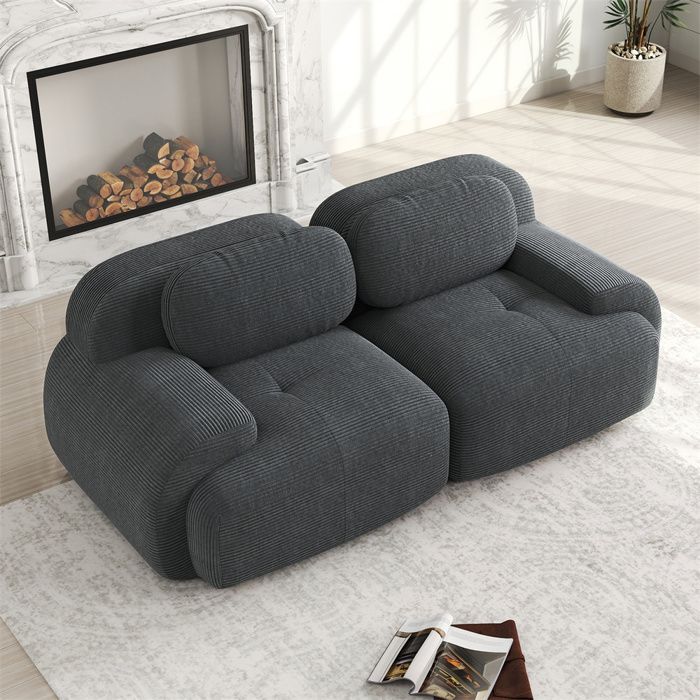DRIPEX Canapé 2 places Loveseat 208cm en velours côtelé,Canapé modulable avec accoudoirs incurvés,entièrement compressé,Gris