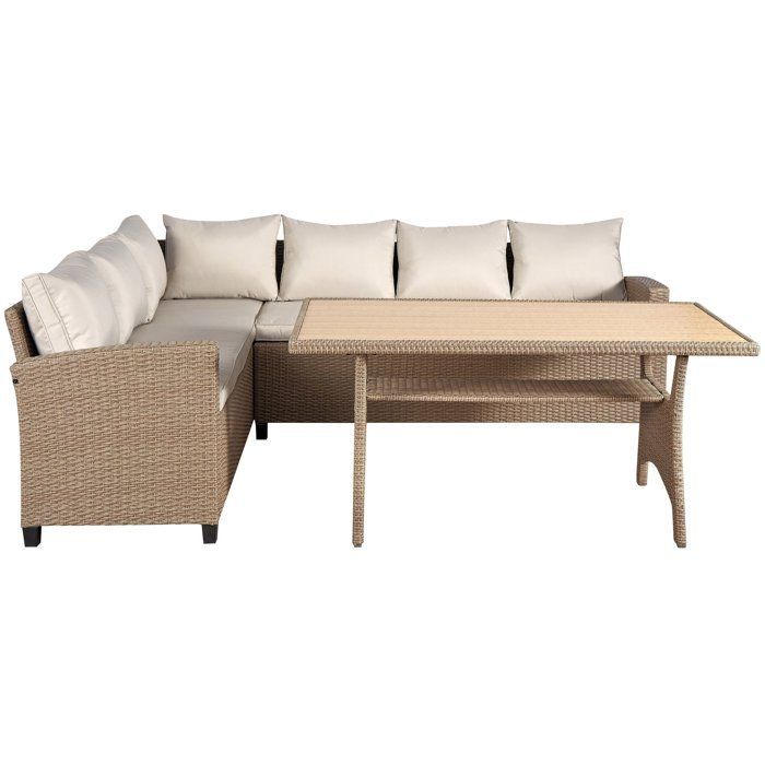 Garden furniture set - KAPAS - Steel frame and woven resin - Beige - 5 people