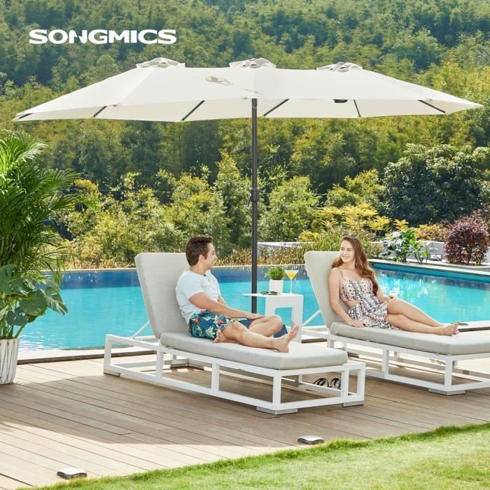 SONGMICS Parasol Double 460 x 270 cm, Ombrelle Extra Large pour Terrasse, Protection UPF 50+, avec Manivelle, sans Socle, GPU036M01