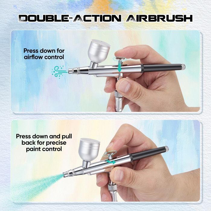 Kit aérographe avec compresseur d'air 36PSI, Double Action avec 3 buses de 0,2, 0,3 et 0,5 mm, pour Miniatures/Nail Art/Gâteaux