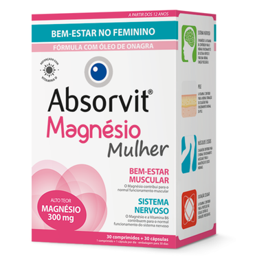Suplemento dietético de magnesio Absorvit para mujeres, 30 comprimidos, 30 cápsulas.