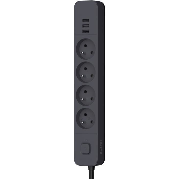 Multiprise - QUARX - 4 prises - Avec 3 ports USB, câble 1,5m
