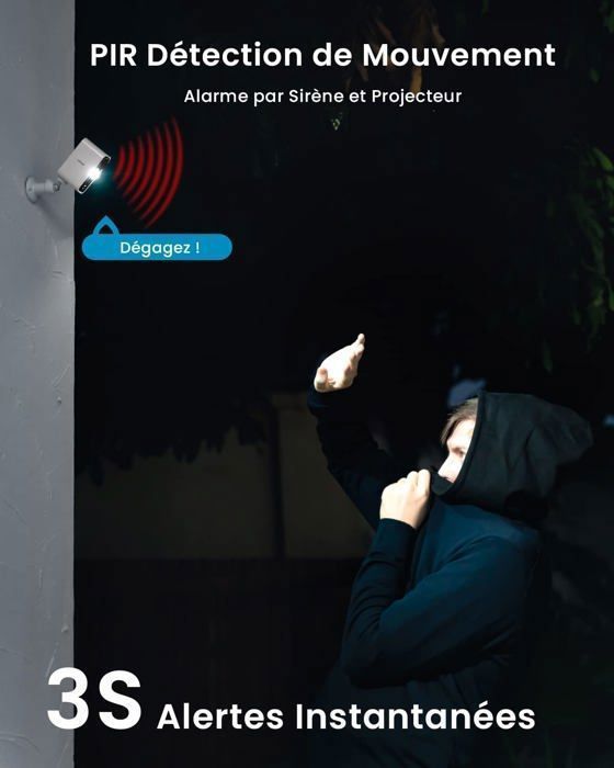 Câmera de segurança externa sem fio ieGeek 2K com Wi-Fi, bateria, visão noturna colorida, sensores de IA e PIR, detecção de movimento e detecção de áudio, classificação IP65.