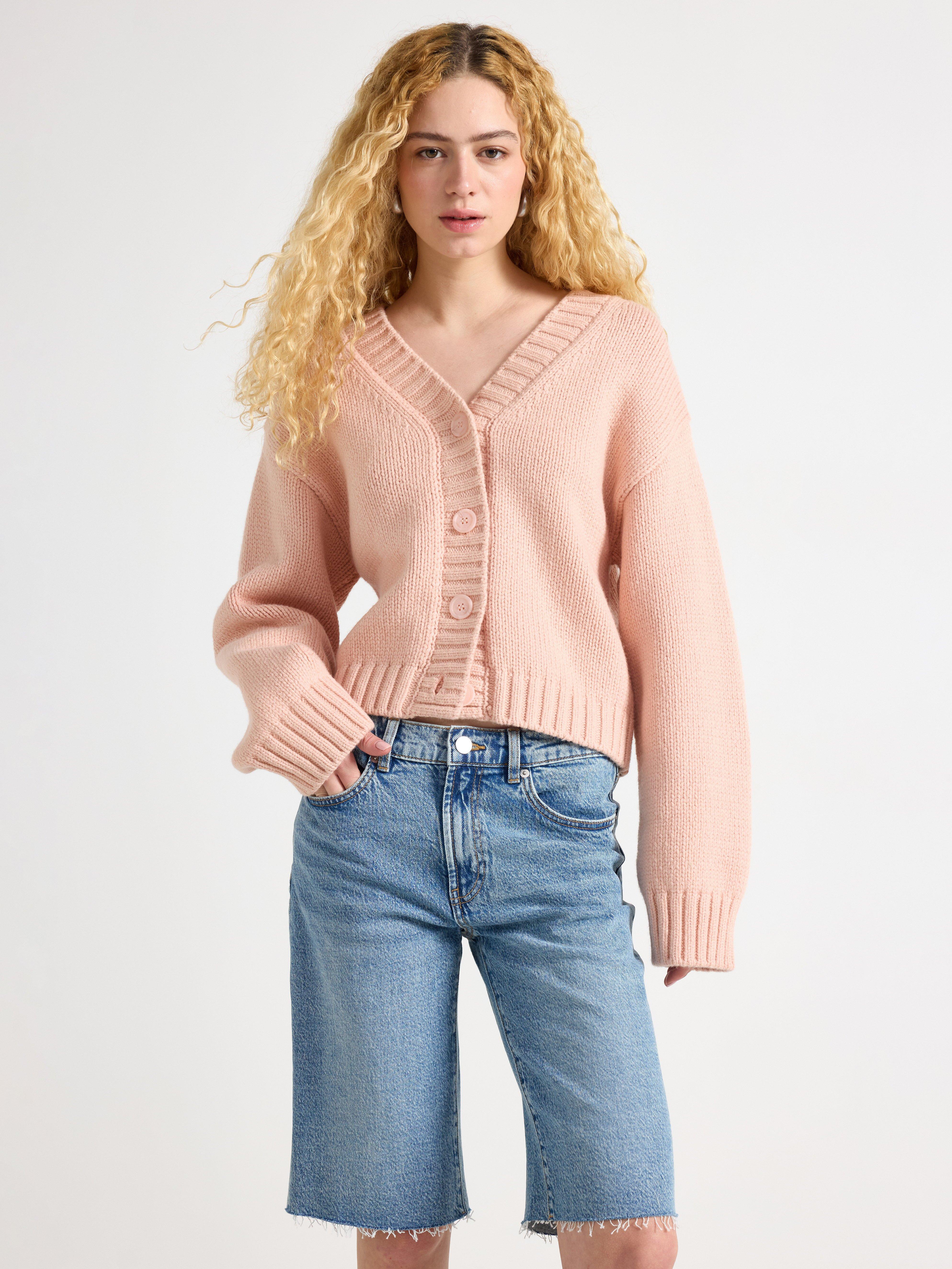 Cardigan i ullblandning rosa claro
