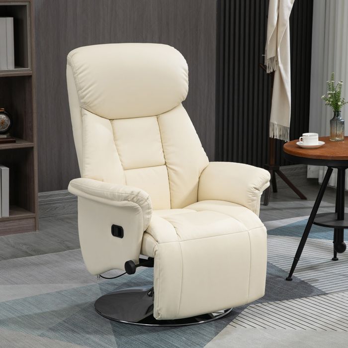 Sillón de relajación - HOMCOM - reclinable, giratorio, reposapiés ajustable - hasta 150 kg - para salón, dormitorio, cine en casa - color crema