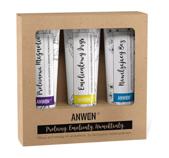 Anwen zestaw odżywek do włosów o średniej porowatości Irys 100 ml   Magnolia 100 ml   Bez 100 ml