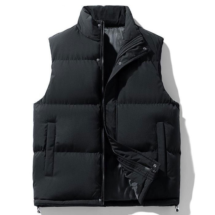 Chaqueta acolchada sin mangas para hombre con cuello alto, cálida, ligera, de corte regular, color liso, cómoda, para otoño/invierno - Negro