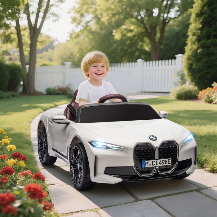 HOMCOM Electric Ride-On Car for Children - Licensed BMW I4 - 12V Remote Control MP3 Music Belt and Lights - 115x67x45 cm - Black