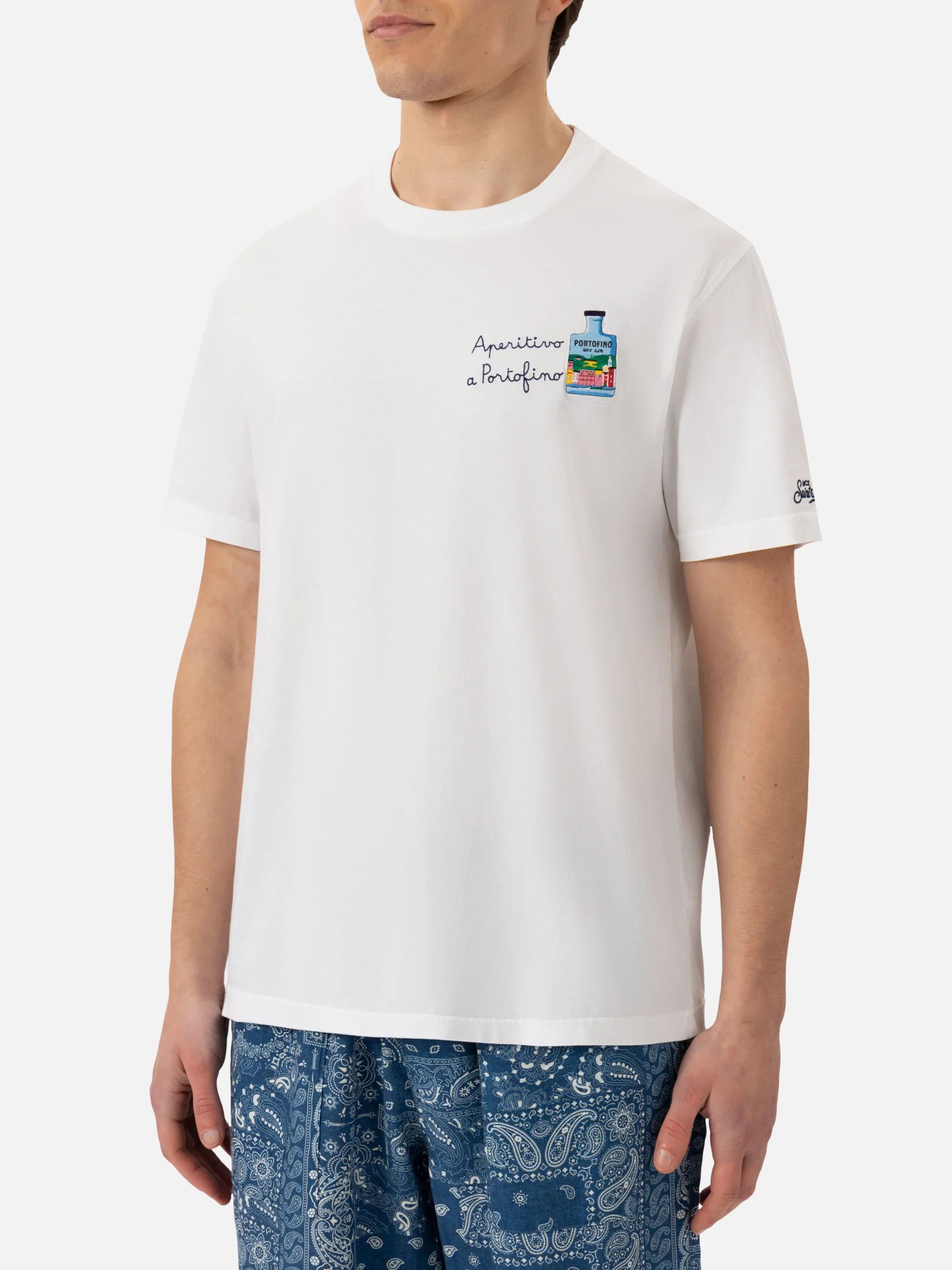 T-shirt Man in cotone con ricamo Aperitivo a Portofino | PORTOFINO DRY