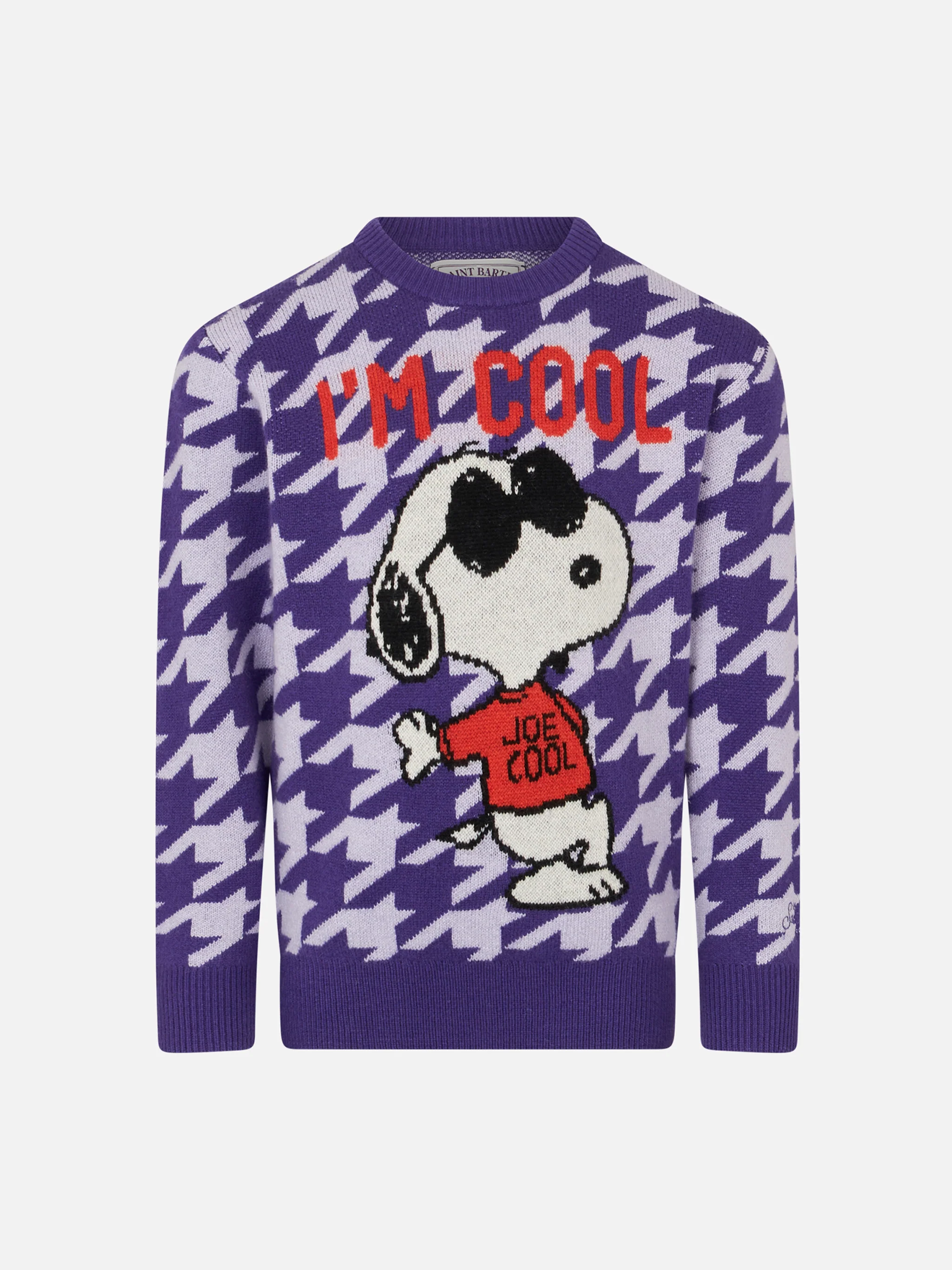 Maglione da bambina girocollo pied de poule con jacquard Snoopy | EDIZ