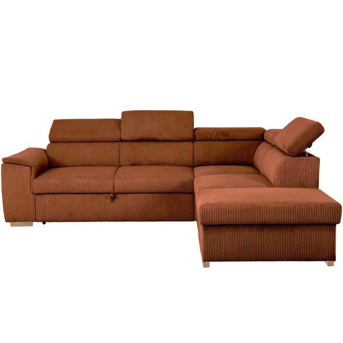 Reversible corner sofa bed - 5 seater - DAYTONA - Terracotta Velvet Fabric - Storage compartment - W260 x H94 x D216 cm
