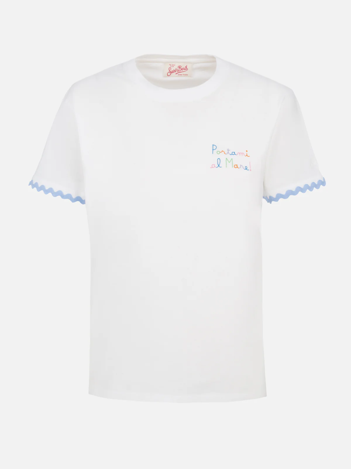 Emilie dames T-shirt met ronde hals van katoenen jersey met Porta-borduurwerk.
