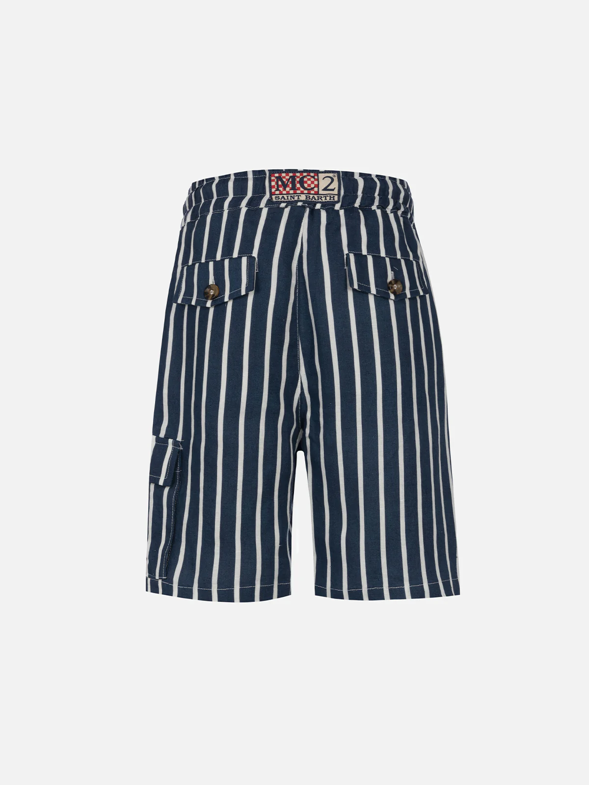 Bemuda da bambino in lino rigato blu Marseille Jr