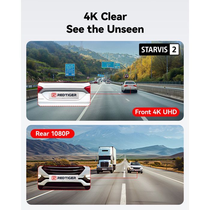 Dashcam REDTIGER F7NP 4K Anteriore Posteriore 128GB – GPS, Wi-Fi 5.8GHz, Sensore STARVIS 2, Visione notturna, Modalità parcheggio 24 ore