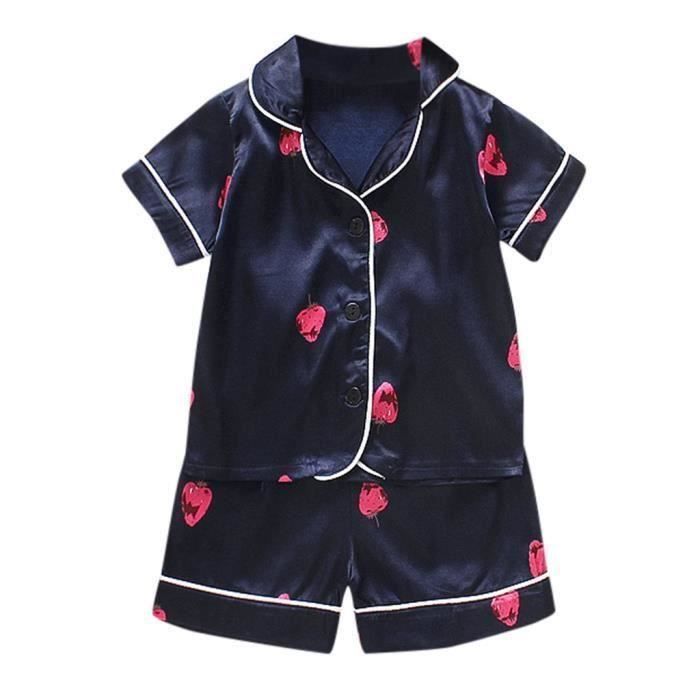 Conjunto de pijama para bebé niña FUNMOON: camiseta y shorts con estampado de dibujos animados - Azul oscuro