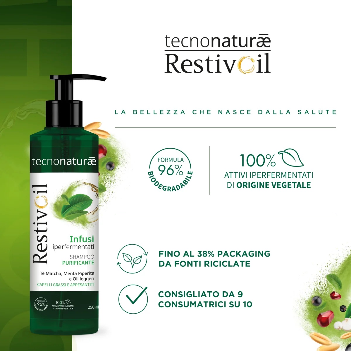 RESTIVOIL Restivoil Tecnonat Grassi Shampooing 250 ml Shampooing nettoyant pour cheveux gras