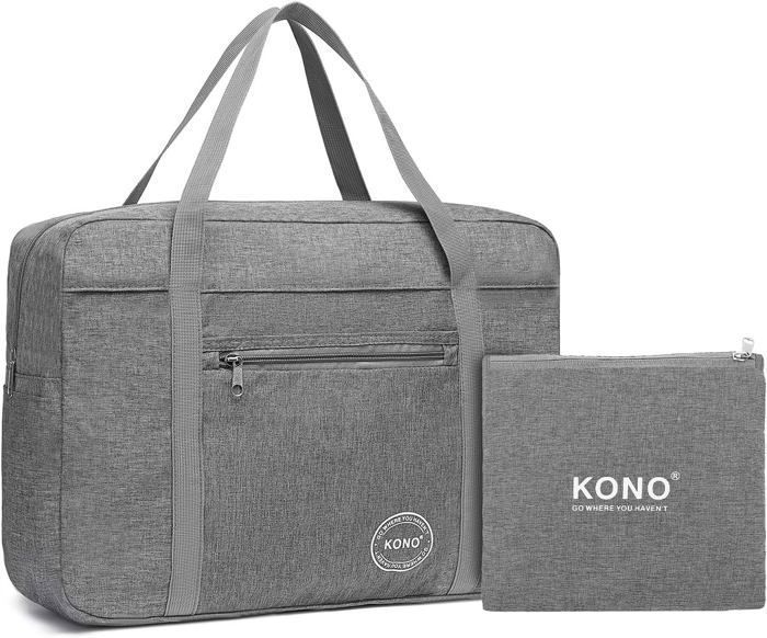 Bolsa de viaje plegable Kono, bolsa de cabina de 45x32x14cm, bolsa deportiva plegable grande con múltiples bolsillos, impermeable y resistente al desgaste, color gris.