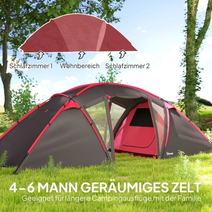 Tienda de campaña túnel EVRYAE de 3 habitaciones para 4-6 personas con puertas dobles