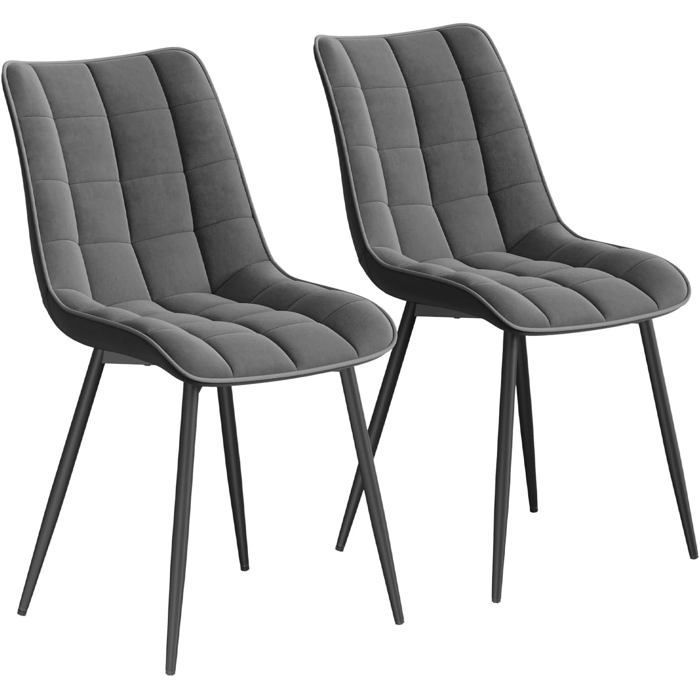 WOLTU Lot de 2 Chaises de salle à manger, Chaise de cuisine,Chaises scandinaves Siège en velours Pieds en métal, Gris foncé