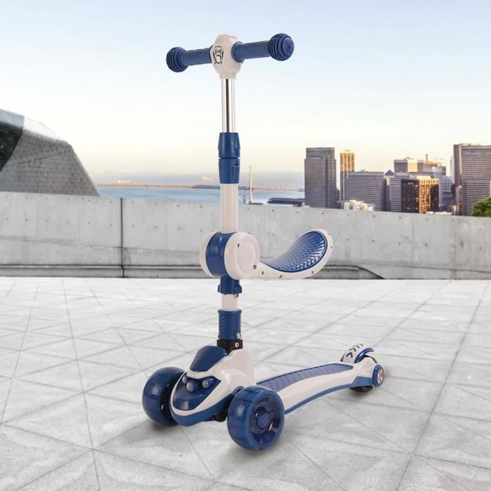 Bleu Trottinette Pliable pour enfant 2-8 ans, Willonin® Patinette Scooter roulante à LED avec Siège Amovible et Hauteur Réglable