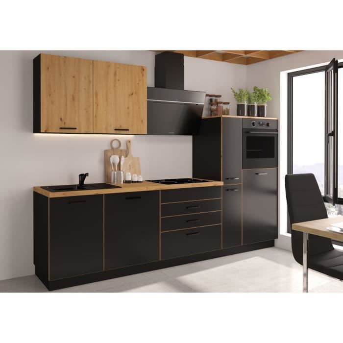 AYA Complete Kitchen - Black Finish - W 280 x D 60 x H 214 cm - Worktop Included