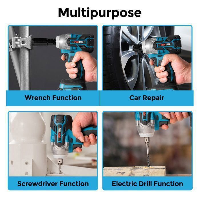 Llave de impacto inalámbrica sin escobillas POWTOOLS con dos baterías de 3,0 Ah, 550 Nm, 5 vasos de impacto.