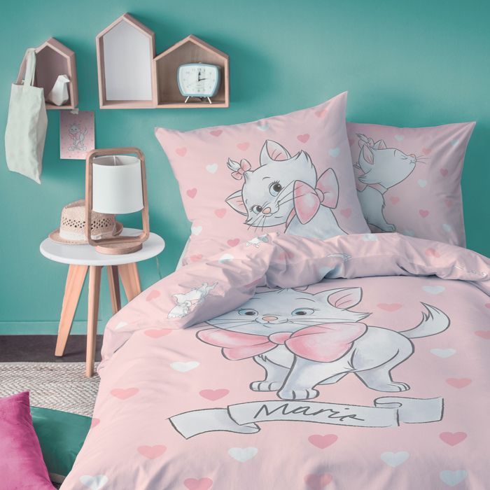 Kinderbeddengoedset 100% katoen - DISNEY DE ARISTOCATS LOVE - Roze - 140x200+63x63cm