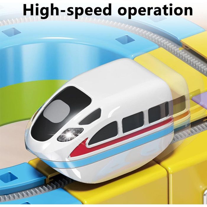 Pista flexible para coches, 123 piezas, juego de tren eléctrico recargable, pista modular magnética para armar, con bucle de 360°, rampas y montaje.