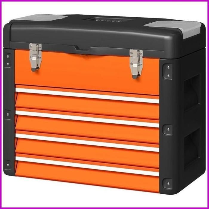 Caja de herramientas vacía - HOMCOM - 4 cajones + almacenamiento superior - Acero/Plástico - Naranja