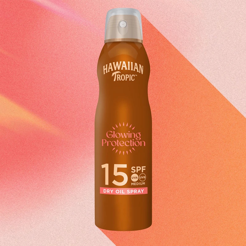 „Hawaiian Tropic“ švytintis apsauginis sauso aliejaus purškiklis su SPF 15