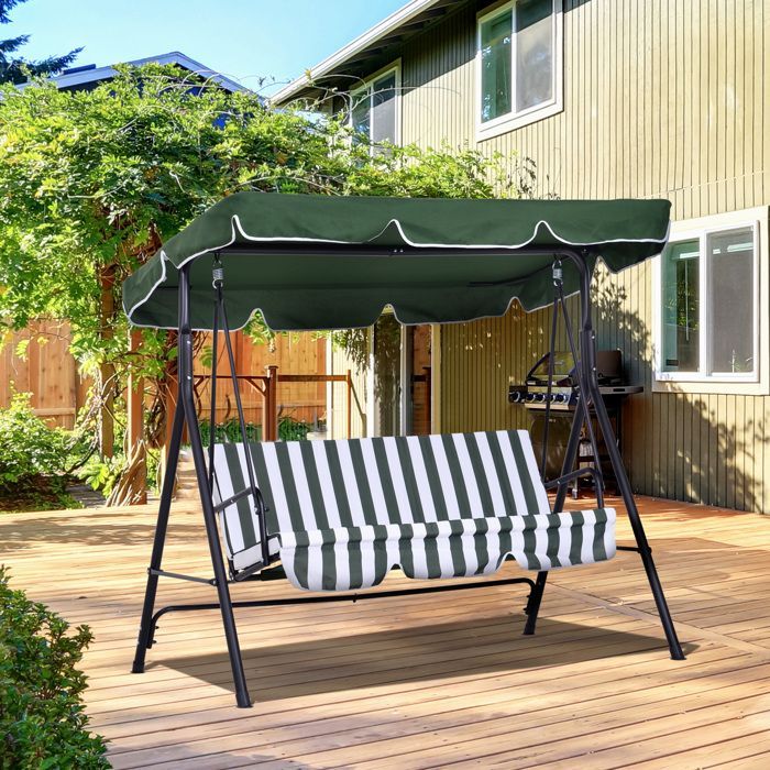 Columpio de jardín Outsunny - 3 plazas - toldo con inclinación ajustable - cojines para asiento y respaldo - 172 x 110 x 153 cm - verde