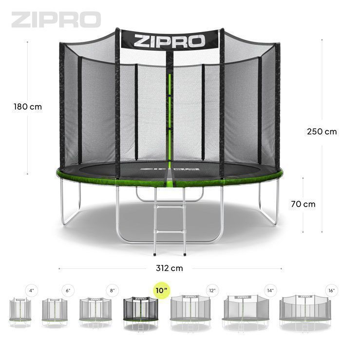 Garden Trampoline - ZIPRO - JumpPro OUT - 10 FT Ø 312 cm - Load Capacity 150 kg - Safety Net
